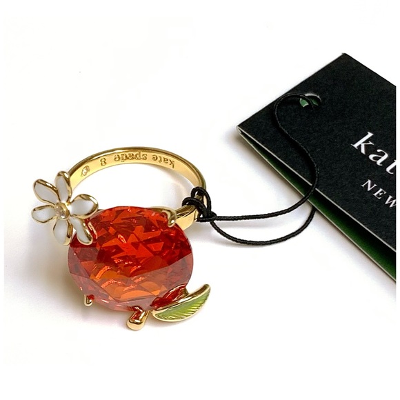 NWT Kate Spade ♠️ SWEET CITRUS ORANGE 12K Gold Plated Brass CZ Stones Ring - Picture 3 of 8